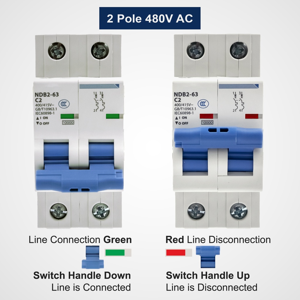 63 Amp, 2 Pole, 480V AC, 125 V DC, Trip Curve: D, DIN Rail